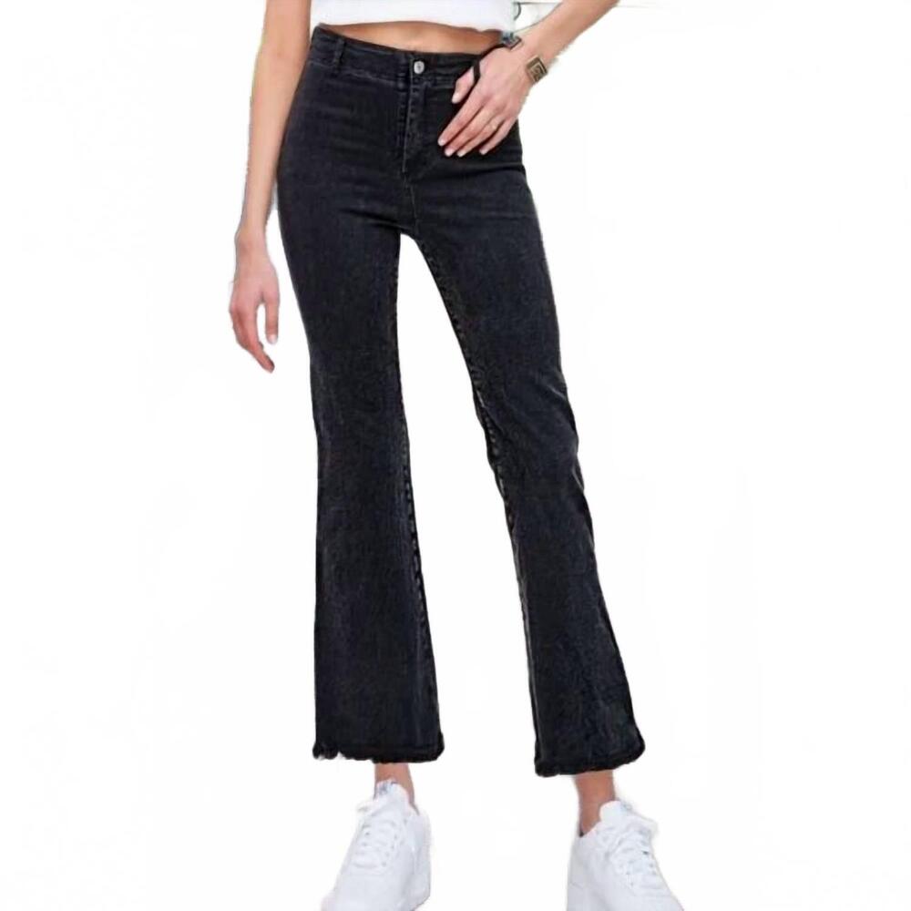 NEW LA MIEL soft washed cropped flare jeans in black